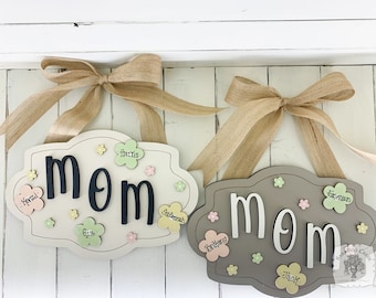 Mom Sign with Kids Names Mother's Day Gift Customized for Mommy, Mama or Any Name with Childrens Names Personalized on Handmade Wood Flowers