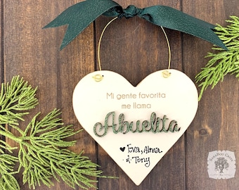 Personalized Abuela Ornament - Abuelita Gift engraved saying in Spanish Espanol; Christmas Ornament for Grandma with Grandchildren's Names