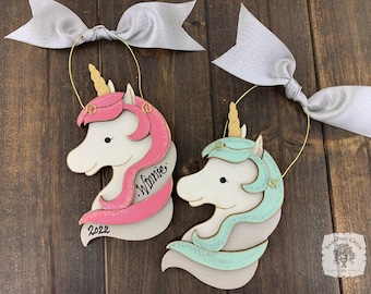 Unicorn Ornament Personalized Handmade Unicorn Gift for Unicorn Birthday, Girls Christmas Ornament, Unicorn Lover Daughter or Granddaughter