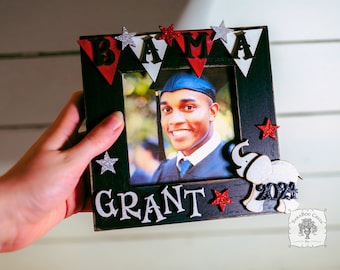 Custom Graduation Frame Grad Gift 2024 - Choose Colors/School, Personalized Name; Handmade Wood Picture Frame