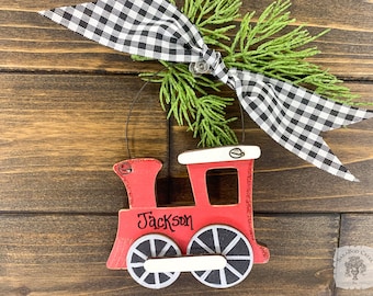 Train Ornament - Personalized Handmade Wooden Train Gift; Cute Toddler Boy Christmas Tree Ornament, Vintage Toy Train Ornament