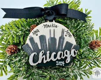 Chicago Ornament, Chicago Skyline Ornament Personalized, Chicago Art, Chicago Illinois Ornament, Chi Town, Windy City, Souvenir, 2023