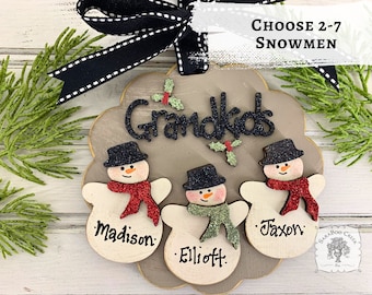 Grandkids Ornament Grandparent Gift - Personalized for 2 3 4 5 6 or 7 Grandchildren, Handmade Wood Christmas Gift for Grandma and Grandpa