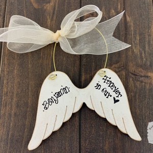 Personalized Angel Wings Ornament- Wood Angel Ornament; Lost Loved One in Heaven Ornament, Sympathy Ornament, Loving Memory or Memorial Gift