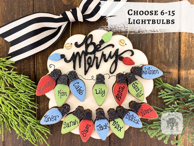 Personalized Large Family or Grandkids Christmas Ornament Family Gift or Grandparent Ornament for 6 7 8 9 10 11 12 13 14 15 Grandchildren 14 Lightbulbs