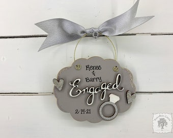 Engagement Ornament Engaged Gift Personalized with Couple's Names, Handmade Wood Christmas Ornament for 2024 Engagement Present