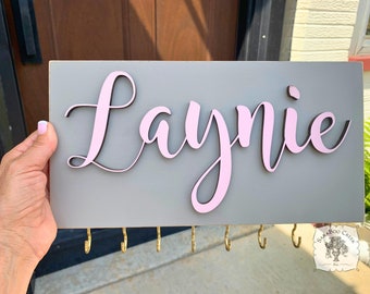 Custom Hair Bow Holder & Jewelry Organizer - Personalized Wood Name Sign/Hair Bow Organizer for Girls Room or Nursery; Cute Birthday Gift