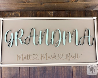Grandma Sign Custom Mimi, Gigi, Nonna, Yaya & Choose Colors; Personalized Wood Mother's Day Gift for Grandmother with Engraved Kids Names