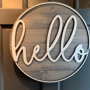 Wooden Front Door Welcome Sign -- Minimalist Door Hanger with Hello, Welcome with Border; Farmhouse Style Door Decor