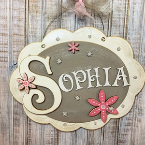 Baby Name Sign with Flowers - Handmade Wood Floral Nursery Decor; Girls Room Personalized Sign w/ 3D Flowers