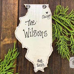 Illinois Ornament, Illinois Gifts, State of Illinois, Personalized Wood Ornament, Chicago Christmas Ornament, Moving Away Gift image 1