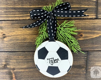 Personalized Soccer Ornament - Handmade Wood Soccer Ball Christmas Ornament for Boy or Girl; Soccer Gifts 2024