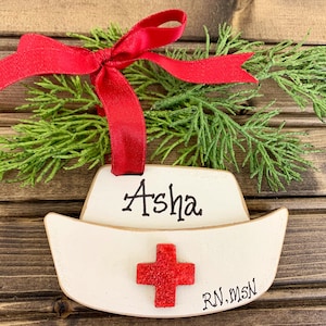 Nurse Ornament - Personalized Nurse Gift, Traditional Nurse's Cap Christmas Ornament; Handmade Wood Future Nurse Graduation Gift