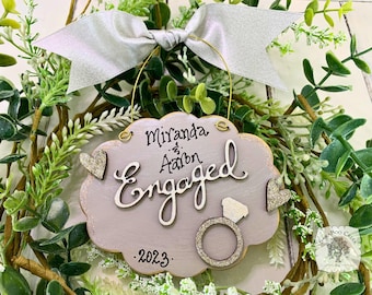 Engagement Ornament, Engaged Gift Personalized with Couple's Names, Wood Christmas Ornament for 2023 Engagement Handmade by SaraBoo Creek