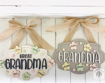 Grandma Sign Customize Mimi, Gigi, Nana or Any Name; Personalized Wood Mother's Day Gift for Grandmother with Grandkids Names on Flowers