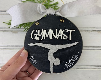 Gymnastics Ornament - Personalized Gymnast Christmas Ornament; Handmade Wood Coach Gift, Gymnastic Team Gift