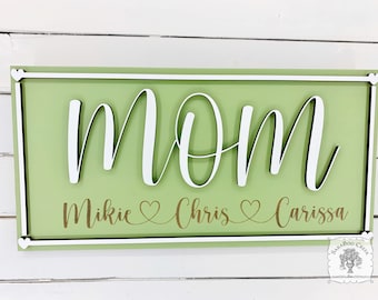 Mom Sign - Customize Mommy, Mama, Mother etc & Choose Colors; Personalized Mother's Day Gift for Mom with Engraved Kids Names; Handmade Wood