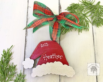 Santa Hat Personalized Ornament - Handmade Wooden Santa Cap Christmas Ornament; Traditional Christmas 2024 Ornament