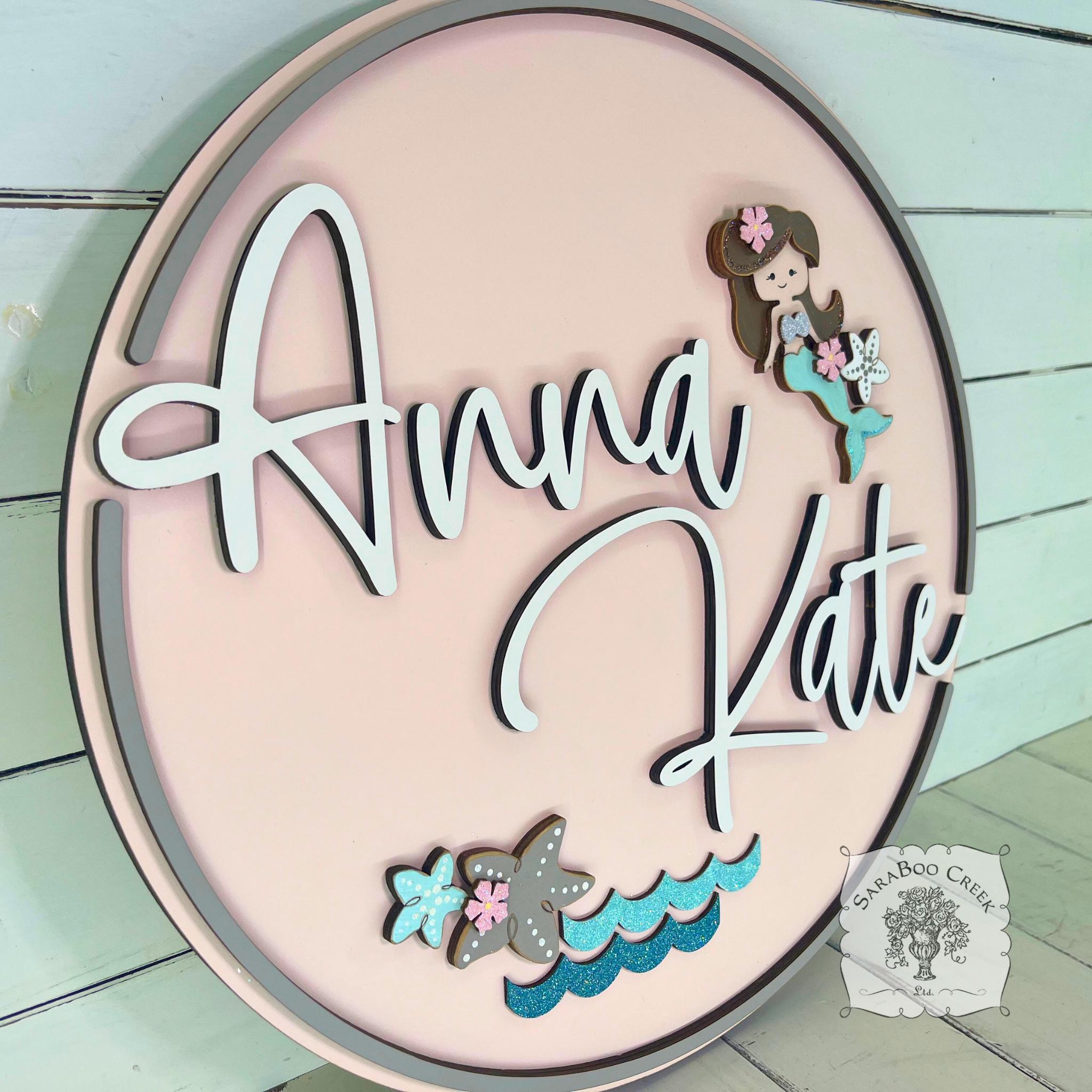 Personalized Mermaid Name Sign - Nautical Nursery Decor, 16" Handmade ...