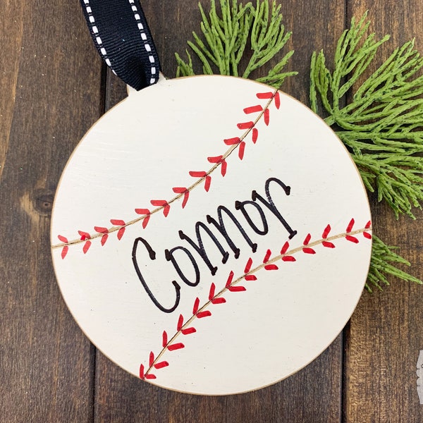 Baseball Ornament Personalized Handmade Wood - Christmas Ornament Gift for Baseball Player, Sports Fan, Boy or Girl