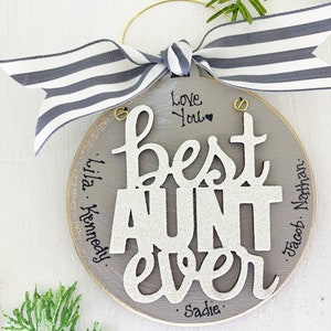 Personalized Aunt Ornament; Aunt Gift for the Best Aunt Ever from Niece and Nephew - Handmade Wood Auntie Christmas Ornament with Kids Names