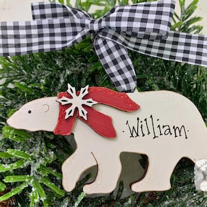 Polar Bear Ornament - Personalized Polar Bear Christmas Gift; Handmade Wood Arctic Animal Winter Decoration