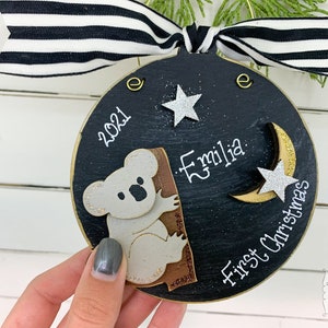 Koala Ornament - Personalized Koala Bear Christmas Ornament Handmade of Wood; Australia Wildlife Decor, Aussie Ornament Travel Souvenir Gift