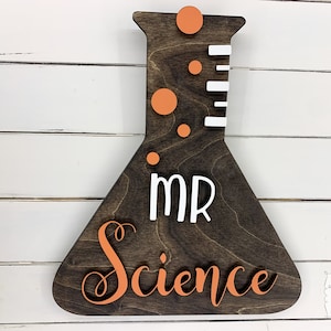Science Teacher Sign for Science Classroom Door Decor Personalized Chemistry or Biology Teacher Appreciation Gift 15 Wood Beaker Flask image 7