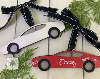 Car Ornament Personalized Gift for New Driver or First Car Owner; Handmade Wood Christmas Ornament for Guy, Teenage Boy or Car Lover