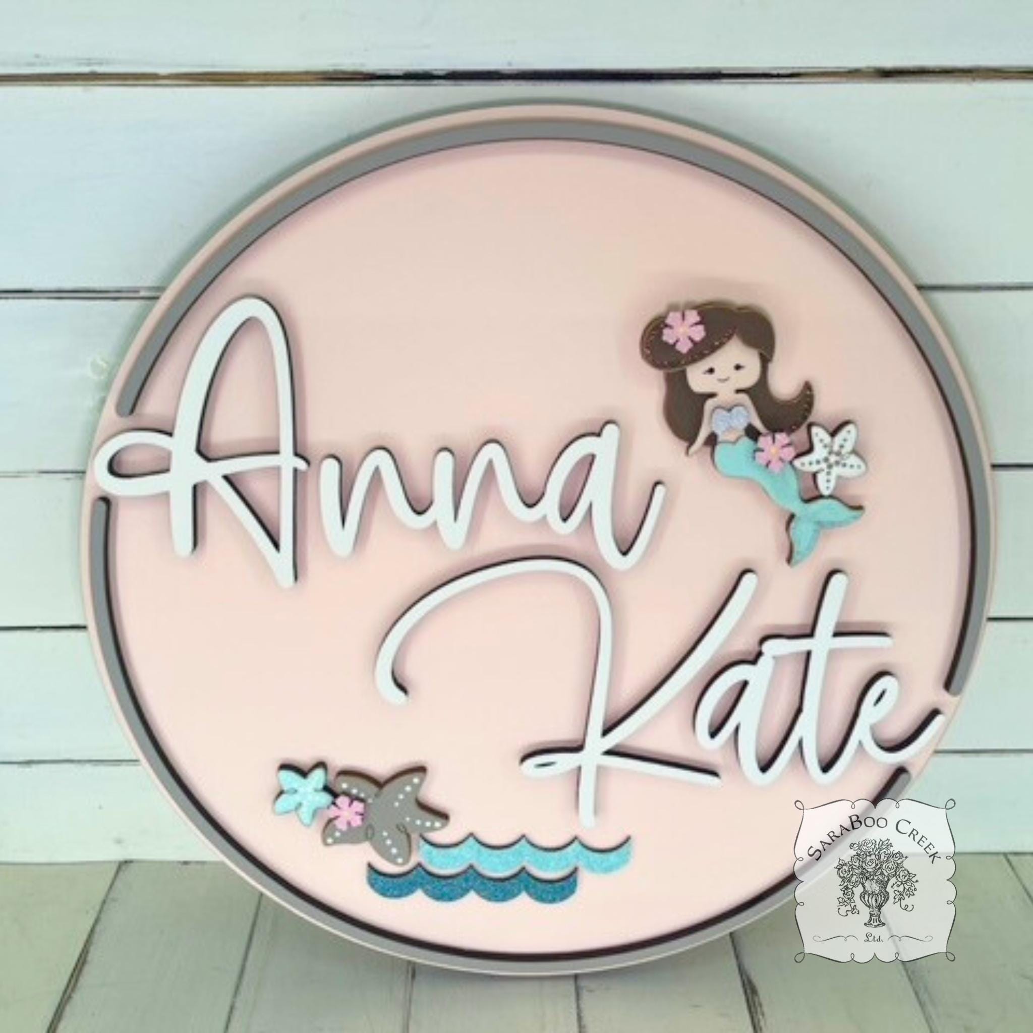 Personalized Mermaid Name Sign - Nautical Nursery Decor, 16" Handmade ...