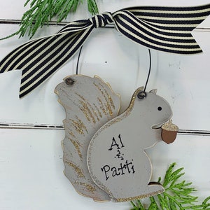 Squirrel Ornament - Christmas Squirrel Gift Personalized; Handmade Wood Animal Ornament for Christmas Tree or Fall Decor