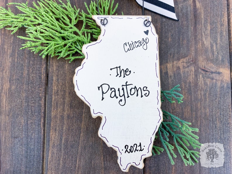 Illinois Ornament, Illinois Gifts, State of Illinois, Personalized Wood Ornament, Chicago Christmas Ornament, Moving Away Gift image 3