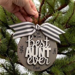 Personalized Aunt Ornament; Aunt Gift for the Best Aunt Ever from Niece and Nephew - Handmade Wood Auntie Christmas Ornament with Kids Names
