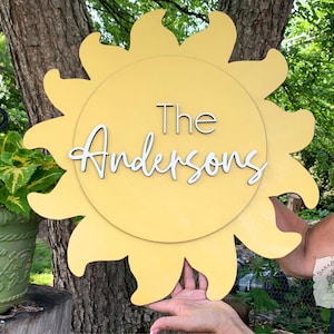Sun Door Hanger with Custom Word or Name; Sunshine Front Door Decor or Sign for Pool, Patio, Beach House; You Are My Sunshine Baby Shower