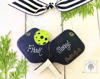 Pickleball Ornament Personalized - Fun Gift for Pickleball Player; Cute Pickle Ball Paddles Christmas Tree Ornament