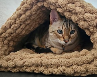 Sac cocooning pour chat | Lit cachette ultra doux | Snuggle sack apaisant | Nid chaud pour chat | Cadeau amoureux des chats