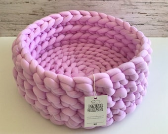 SMALL LILAC COTTON - knitted bed for cats and small dogs - cozy rest area - gift for animal lovers - vegan wool