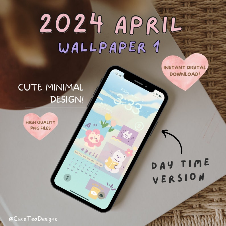 2024 April Calendar iPhone Wallpaper Cute iPhone Wallpaper, Pastel