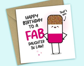 Fab Daughter In Law Birthday Card - Happy Birthday To A Fab Daughter In Law, Funny Birthday Card