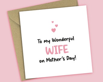 Mothers Day Card - To My Wonderful Wife On Mother's Day, Card For Wife, Card For Her