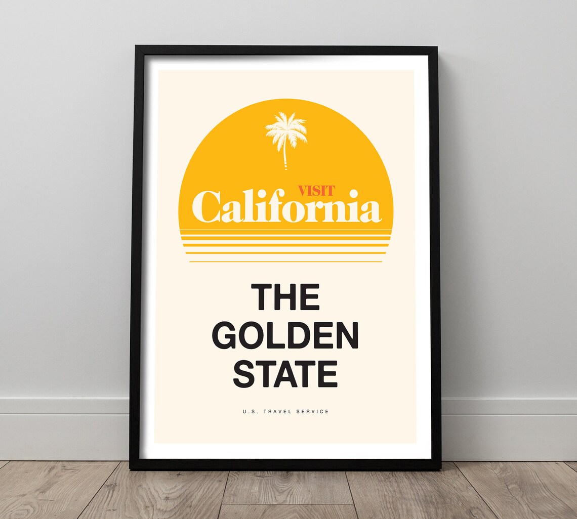 California Wall Art California State Poster Retro Travel Etsy