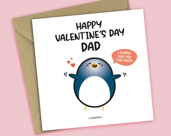 Dad Valentines Card - I Flipping Love You This Much, I Love You Valentine's Day Card, Penguin Card