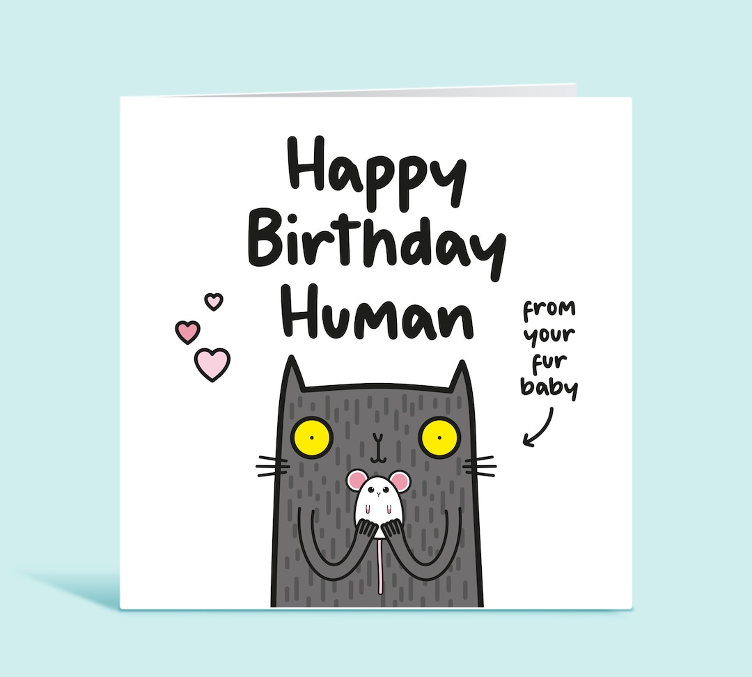 Funny Birthday Card From the Cat Happy Birthday Human for Cat Dad, for ...