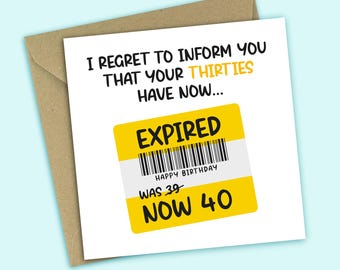 Funny 40th Birthday Card - Thirties Have Now Expired