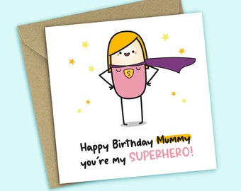 Superhero Mummy Birthday Card - Happy Birthday Mummy You're My Superhero, Personalised Birthday Card For Mum, Card For Her