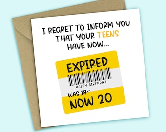 Funny 20th Birthday Card - Teens Have Now Expired