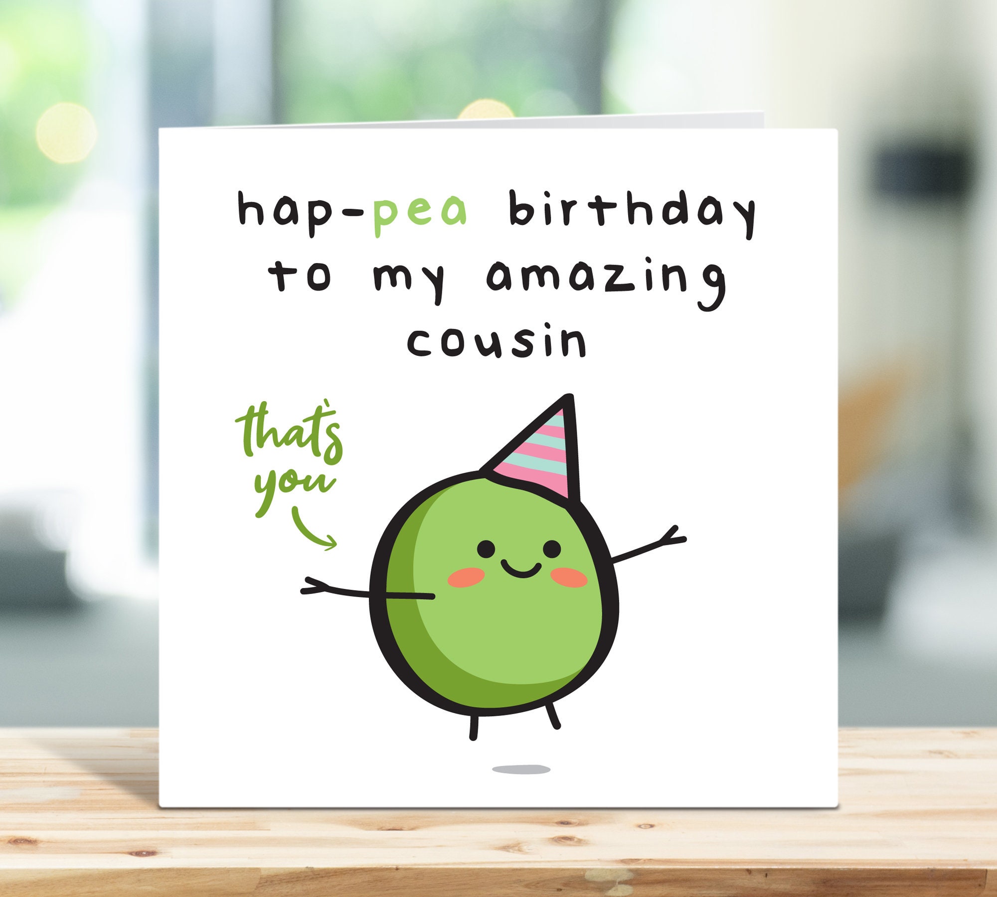 Happy Birthday Funny Cousin Images Funny Cousin Birthday Card Cute Birthday Card Hap-Pea - Etsy Finland