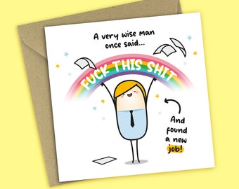 New Job Card - A Very Wise Man Found Another Job, Congratulations Card, Leaving Work, For Colleague, Good Luck, For Him