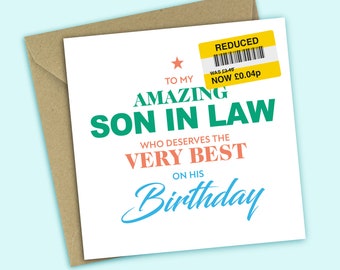 Reduced Sticker Card For Son In Law - Funny Birthday Card, For Son In Law, For Him