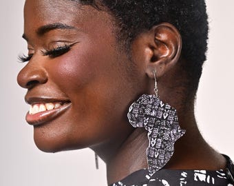 Black Unity African Print Statement Earrings